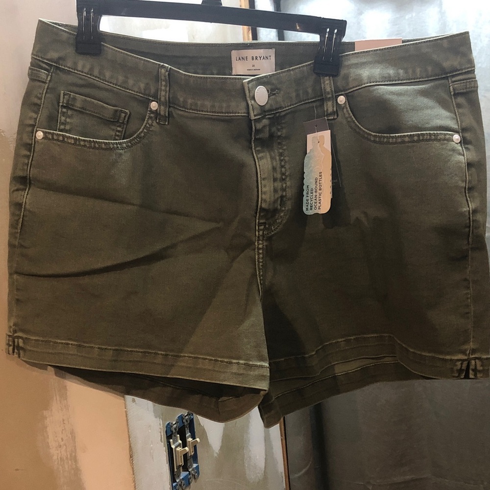 Lane Bryant Olive Stretch Denim Mid-Rise Shorts